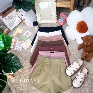 Achiraya Style 🧸 🧺 กางเกงขาสั้น ผ้าบาร์บี้ เอวสูงตะขอหน้า