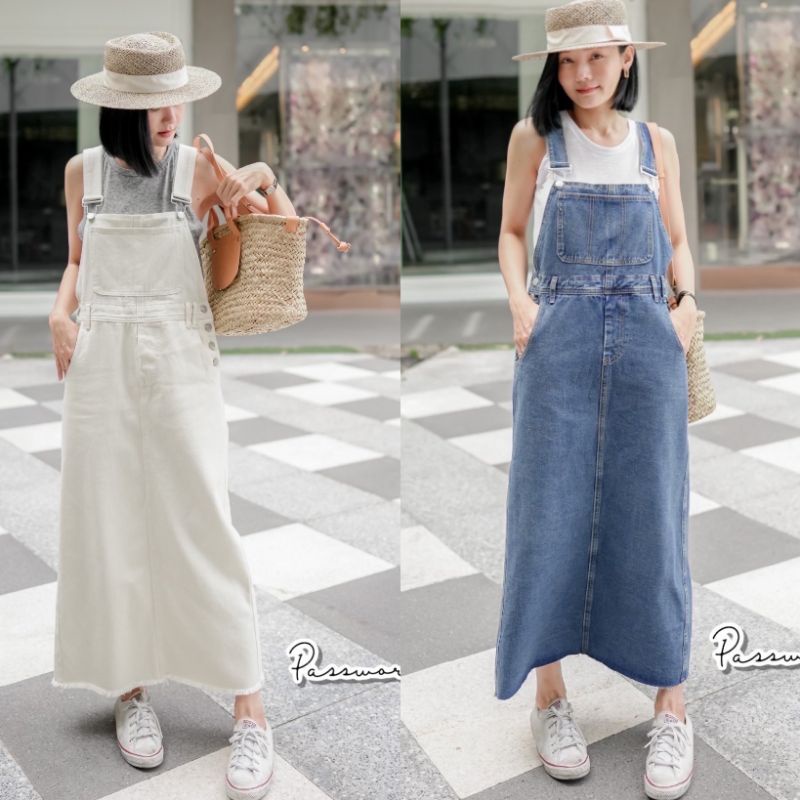 พร้อมส่ง2สี#pw#เอี๊ยมกระโปรง#เอี๊ยมกระโปรงยีนส์#password
