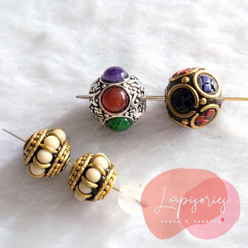 ชาร์มเงินทิเบต บอลใหญ่ ตัวคั่นกำไล ตัวตกแต่งหิน DIY CHARM บอลทิเบต