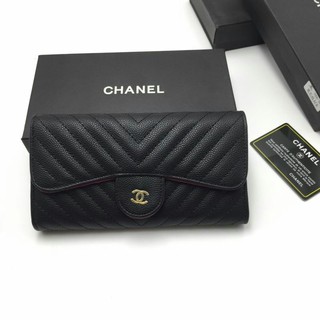 กระเป๋าสตางค์ใบยาวสไตล์ชาแนลChanel wallet styleเกรดพรีเมี่ยม พร้อมกล่องแบรนด์ กระเป๋าสตางค์หน้าV อะไหล่ทองสุดคลาสสิค