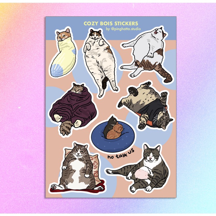 สติกเกอร์แผ่น Cozy Cat Meme Sticker Sheet สติกเกอร์ ไดคัท กันน้ำ ลายมีมแมว | cute cat stickers, funn