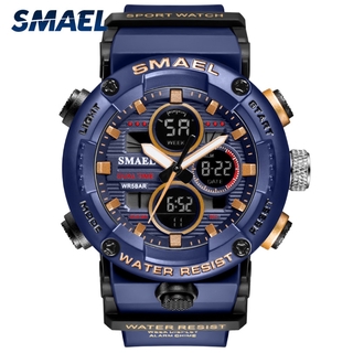 Smael นาฬิกาสปอร์ตผู้ชายกันน้ำ 50 เมตรนาฬิกาอิเล็กทรอนิกส์แบบสามตาวันที่ + สัปดาห์ + นาฬิกาต้นฉบับส่องสว่าง 100%