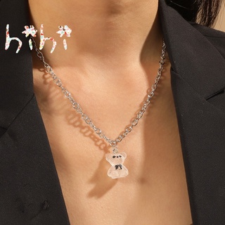 สร้อยคอพลาสติกใสพร้อมจี้รูปการ์ตูนหมีสําหรับผู้หญิง