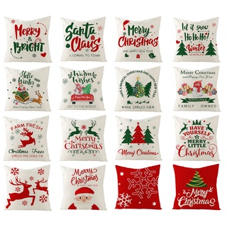 ปลอกหมอนผ้าฝ้ายผ้าลินินพิมพ์ลาย Merry Christmas 45x45,50x50,60x60, ปลอกหมอนสําหรับตกแต่งบ้าน