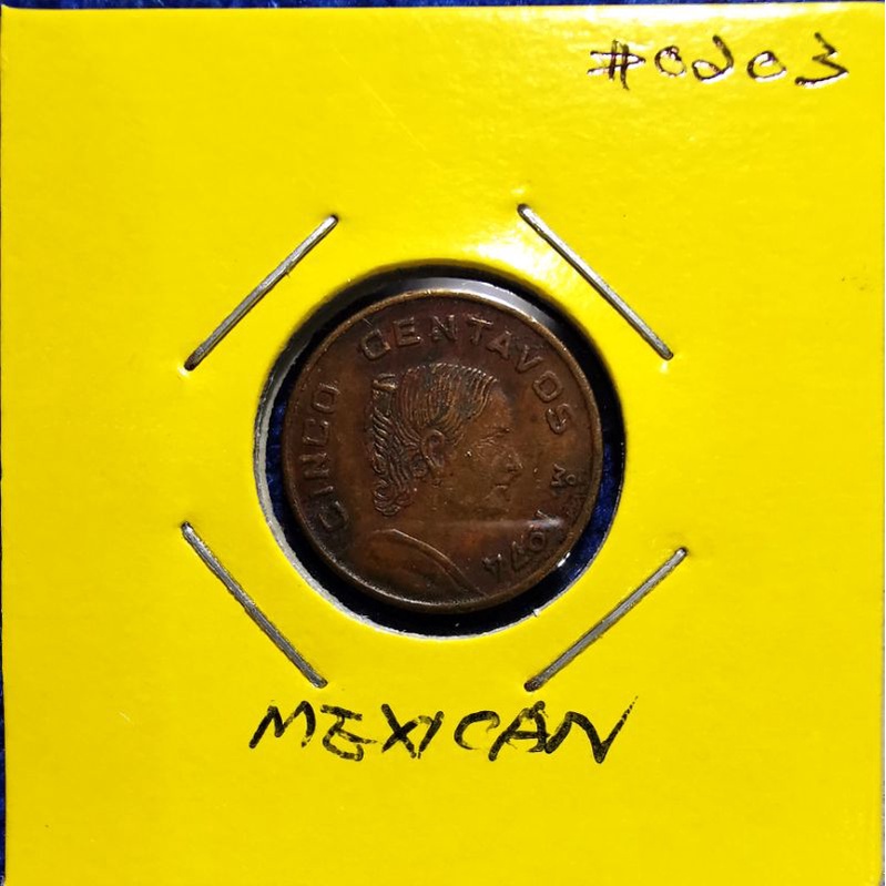 เหรียญ​หมุนเวียน​ เม็กซิโก​ Mexico​ 5 Centavos​ ใช้แล้ว​ #​0203