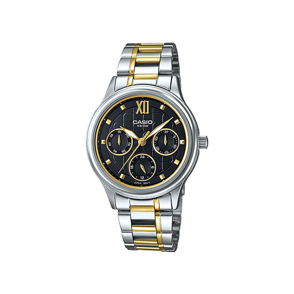 Casio Standard นาฬิกาข้อมือสุภาพสตรี สายสแตนเลส รุ่น LTP-E306SG-1AVDF (หน้าดำ)