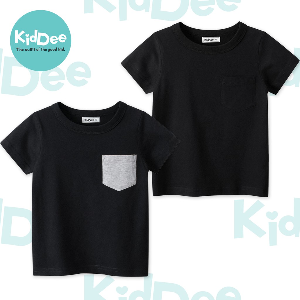 เสื้อยืดแขนสั้น สีดำ มีกระเป๋า สำหรับเด็ก 1-9 ปี ผ้านิ่ม ใส่สบาย ราคาไม่แพง สินค้ามีพร้อมส่ง!! จัดส่งไวมาก