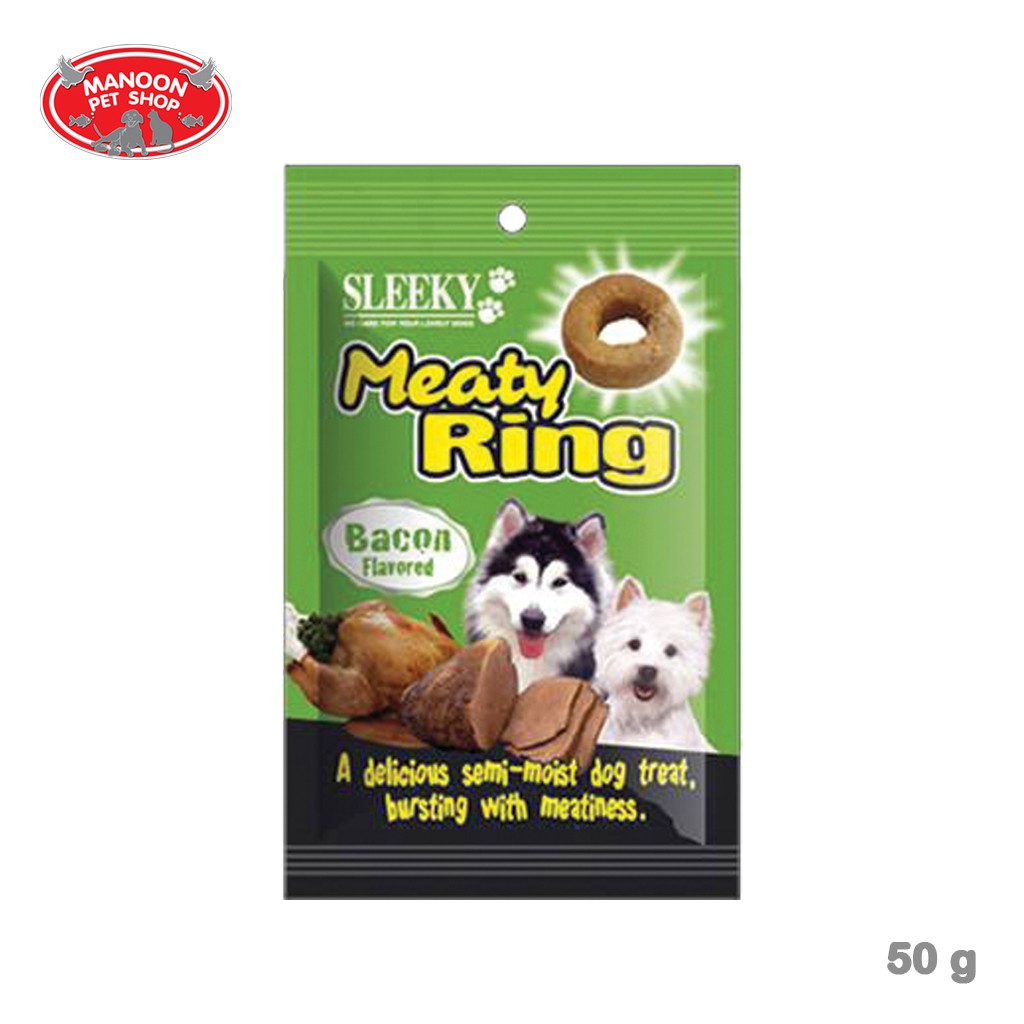 สินค้ารวมส่งฟรี⚡ [MANOON] SLEEKY Meaty Ring Bacon Flavored   รสเบคอน 50 กรัม ❤️  COD.เก็บเงินปลายทาง