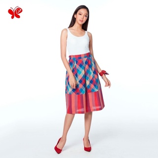 Papillon Woman Blooming Midi Skirt กระโปรงผ้าทอลายผ้าขาวม้าไทย