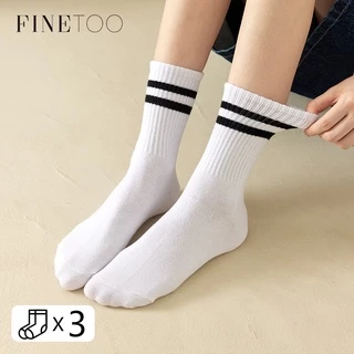 Finetoo ถุงเท้าผ้าฝ้ายถัก ลายทาง สไตล์สตรีท ฮาราจูกุ สีดํา สีขาว สําหรับทุกเพศ ทุกวัย