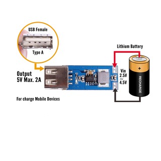 2A Lithium Battery (2.5~4.5V) to 5V USB Step Up Converter (Li-BATT_G5177C)