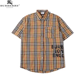 เสื้อเชิ้ตแขนสั้นผ้าฝ้ายพิมพ์ลาย Burberry แฟชั่นสําหรับผู้ชาย