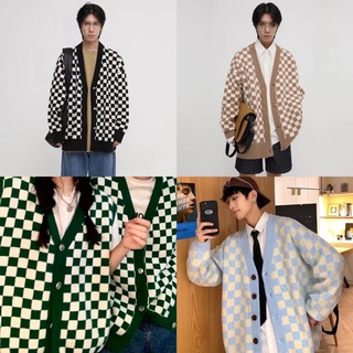 พร้อมส่ง! เสื้อคลุมคาดิแกนไหมพรม เสื้อคลุมกันหนาว ลายตารางหมากรุก CHESS สไตล์เกาหลี ผ้าดีใส่สบาย J15