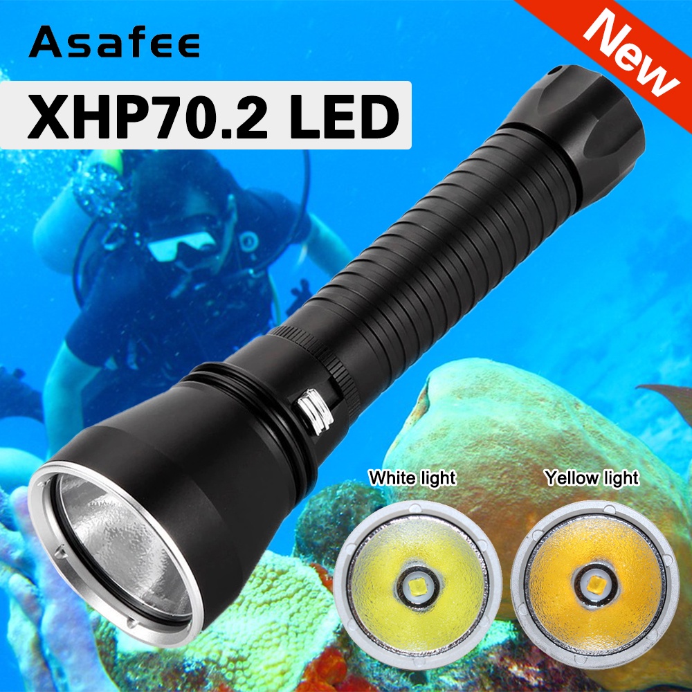 Asafee 4000LM A26 ที่มีประสิทธิภาพ Super Brightest P70 ไฟฉาย LED ดําน้ํา 200m ไฟฉายใต้น้ําดําน้ําโคม