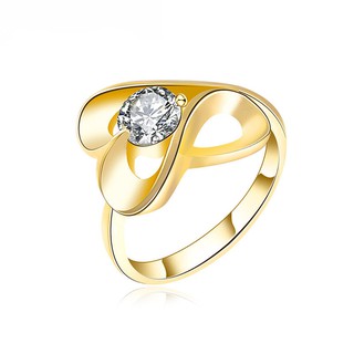 Gold Dual Hearts Crystal Silver Gold Wedding Ring แหวนหัวใจ แหวนคริสตัล