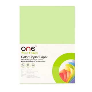 กระดาษสีถ่ายเอกสาร 5 A4 80 แกรม สีเขียวเข้ม 500 แผ่น ONE Copy color paper 5 A4 80 grams dark green 500 sheets ONE