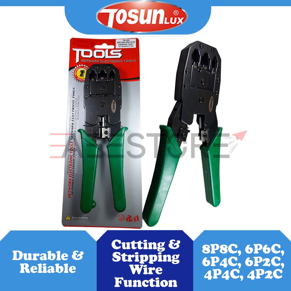 Tosunlux TH-200 8P8C 6P6C 6P4C 6P2C 4P4C 4P2C | RJ-45 / RJ-12 /RJ-11 ปลั๊กเครื่องมือจีบแบบแยกส่วน / 