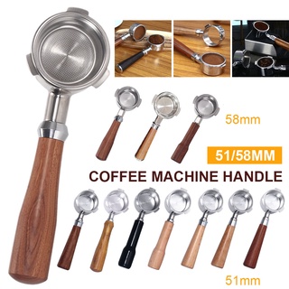 51 มม./58 มม. Bottomless Portafilter ด้ามไม้ตะกร้ากรองรวมสำหรับเครื่องชงกาแฟเอสเพรสโซ Handle Tool