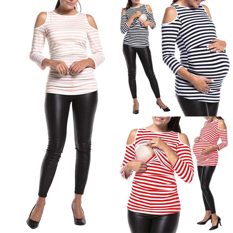 Pregnant Womens Maternity Long Sleeve Nursing Top Breastfeeding T-Shirt Blouse