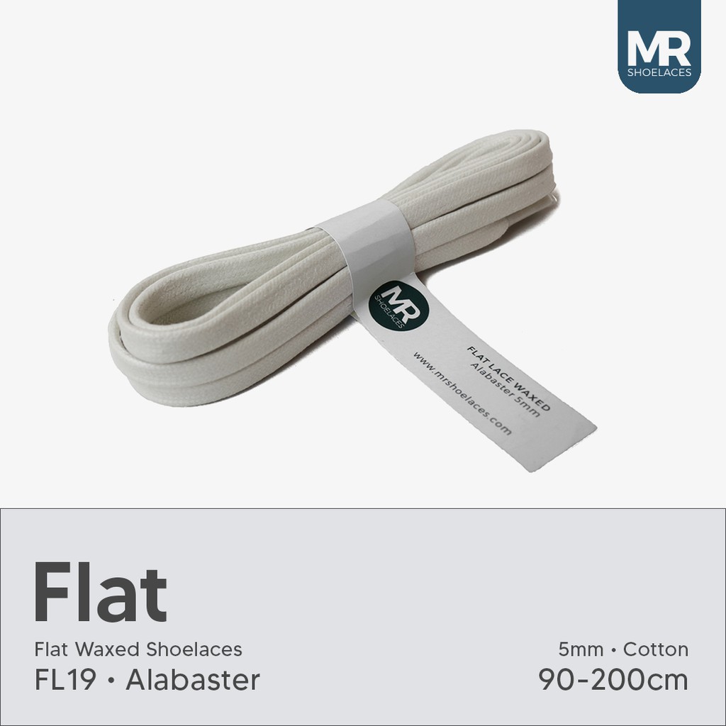 LILIN MR Shoelaces FL19 Alabaster (สีขาว) เชือกผูกรองเท้าขี้ผึ้งแบน 5 มม. 90/100/120/150/180/200 ซม. - เชือกผูกรองเท้าระดับพรีเมียม
