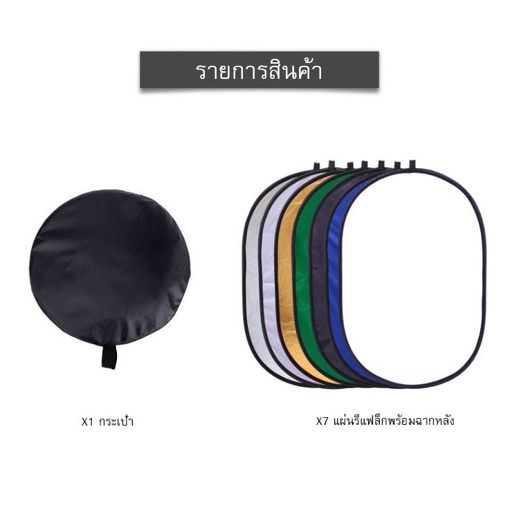 Reflector  7in1 แผ่นสะท้อนแสง รีเฟล็ก Reflec พร้อมฉากหลังกรีนสดรีน GreenScreen ( 1 ชุด มี 7 สี ) มี4ขนาดให้เลือก