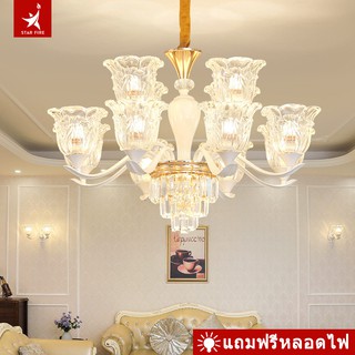 Ceiling Lights โคมระย้า Citrine โคมไฟคริสตัล โคมไฟห้องนั่งเล่น สไตล์ยุโรป โคมไฟเพดานร้านอาหาร