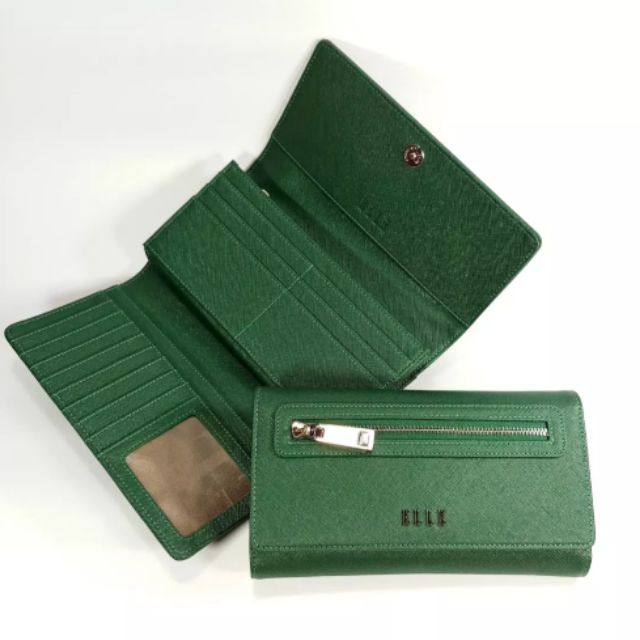 NEW ‼️ELLE กระเป๋าสตางค์ ของแท้  สีเขียว เหนี่ยวทรัพย์