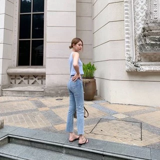jean Girl 【ผ้ายืด】กางเกงยีนส์ทรงกระบอกเล็ก ผ้ายีนส์ยืด เอวสูง ปลายขาตัด รับประกันเนื้อผ้าอย่างดี