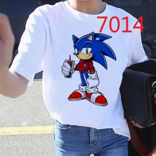 Casual  Hip Pop  Movie Cartoon แขนสั้น การ์ตูนพิมพ์  Sonic The Hedgehog  Lovely Short Sleeves O-Neck  เสื้อเบลาส์ Couple Wear  Oversized