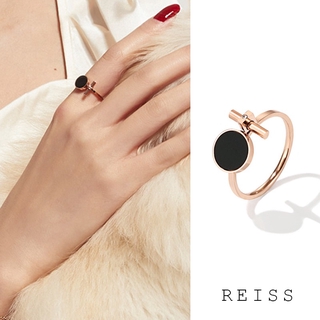 แหวนเพชรลายแฟชั่น Rose Gold Black Round Titanium Steel Ring