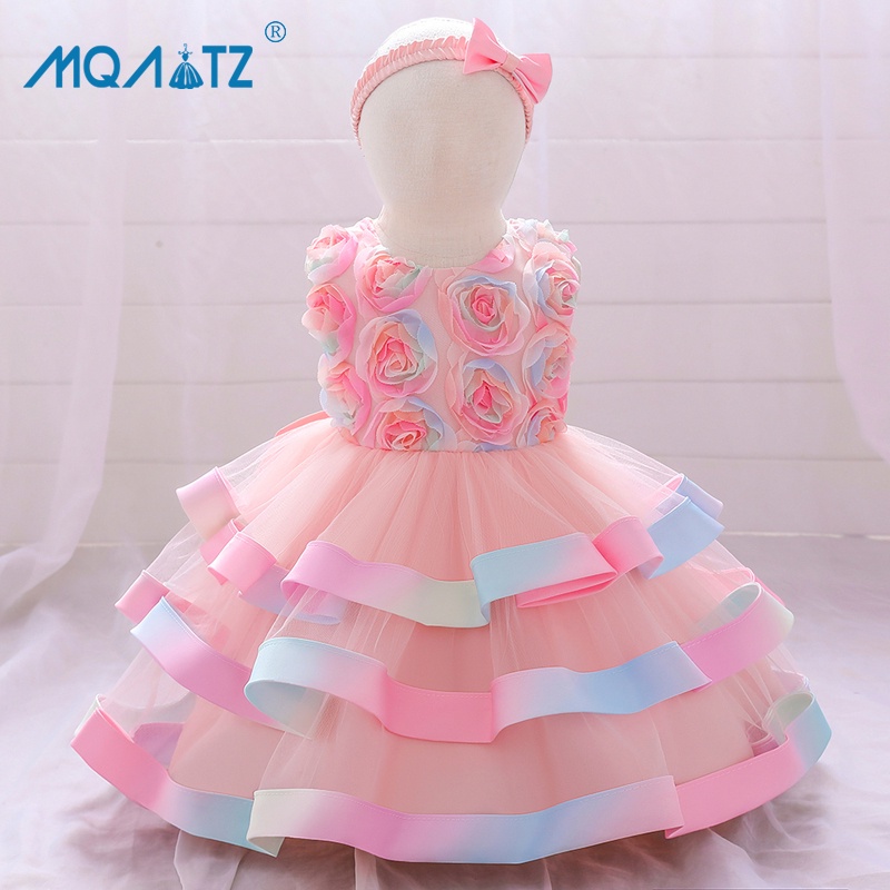 Mqatz ชุดเดรสเจ้าหญิง ลายดอกไม้ พร้อมที่คาดผม แฟชั่นฤดูร้อน สําหรับเด็กผู้หญิง อายุ 0-5 ปี L2015XZ
