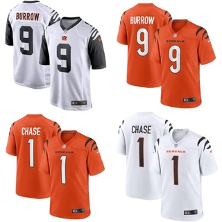 เสื้อกีฬาแขนสั้น ลายทีมฟุตบอล Cincinnati Bengals Nfl No.9 Burrow No.1 ทรงหลวม สําหรับผู้ชาย และผู้หญิง