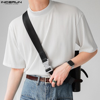 Incerun เสื้อยืด คอกลม สีพื้น ฮิปปี้ แฟชั่นฤดูร้อน สําหรับผู้ชาย