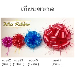 Missribbinโบว์ตะกร้อ เบอร์2*100ชิ้น ดึงพร้อมใช้ ขายส่งถูกมาก!