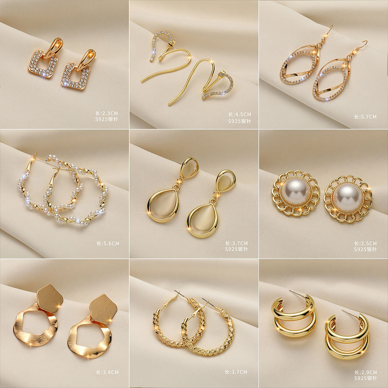 ต่างหูโลหะ รูปเรขาคณิต สีทอง เครื่องประดับแฟชั่น สไตล์วินเทจ สําหรับผู้หญิง