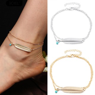 สร้อยข้อมือสร้อยข้อเท้าพร้อมจี้ลูกปัดขนนกสีเขียวขุ่น barefoot