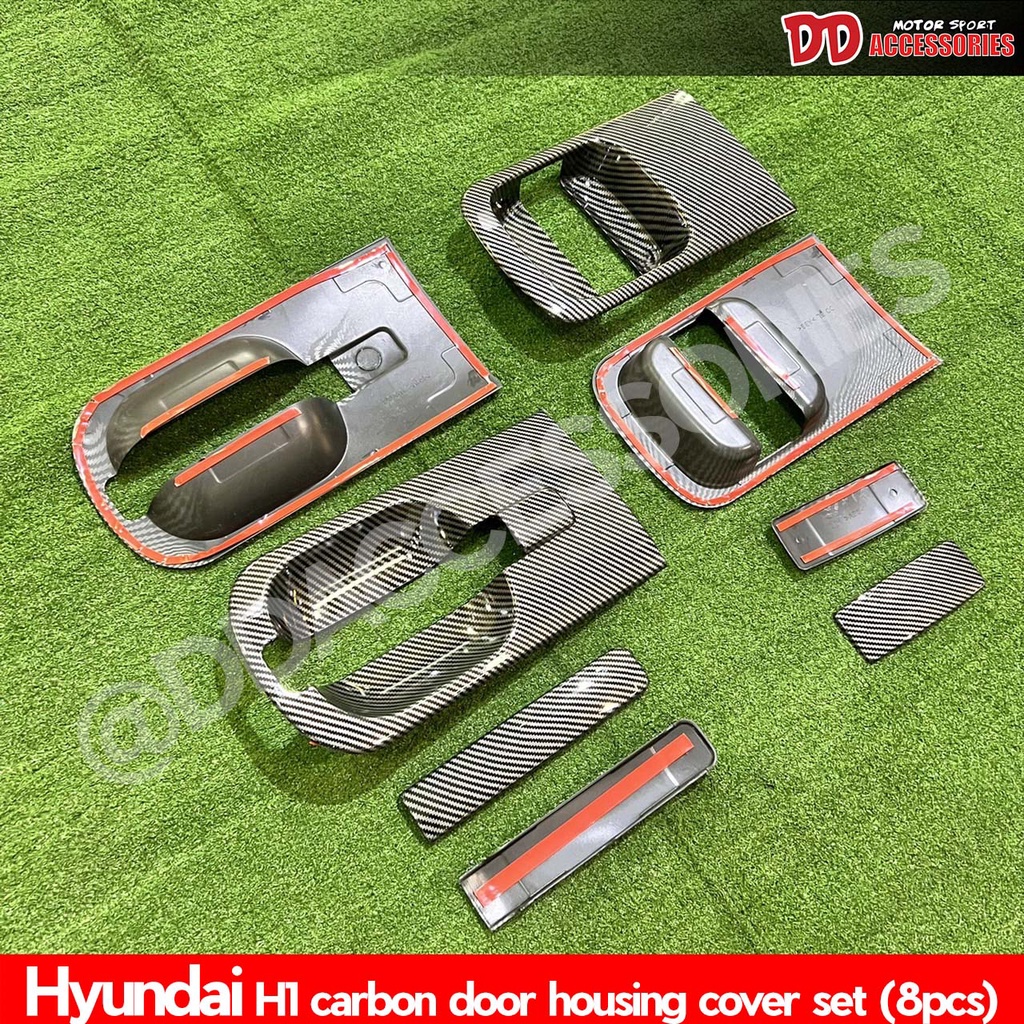 ครอบมือเปิด เบ้ามือเปิด Hundai H1 2008-2019 รูกุญแจข้างเดียว H1 starlex ใส่ได้ทุกโฉม สี Carbon