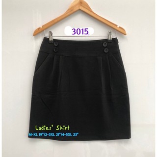 Ladies Skirt #3015 กระโปรงผ้านาโนสีดำ เนื้อเรียบทึบแสง ทรงบอลลูน ขอบเอวใหญ่พรางหุ่น แต่งกรดุม กระเป๋าข้าง ซิปข้าง ไม่ผ่า