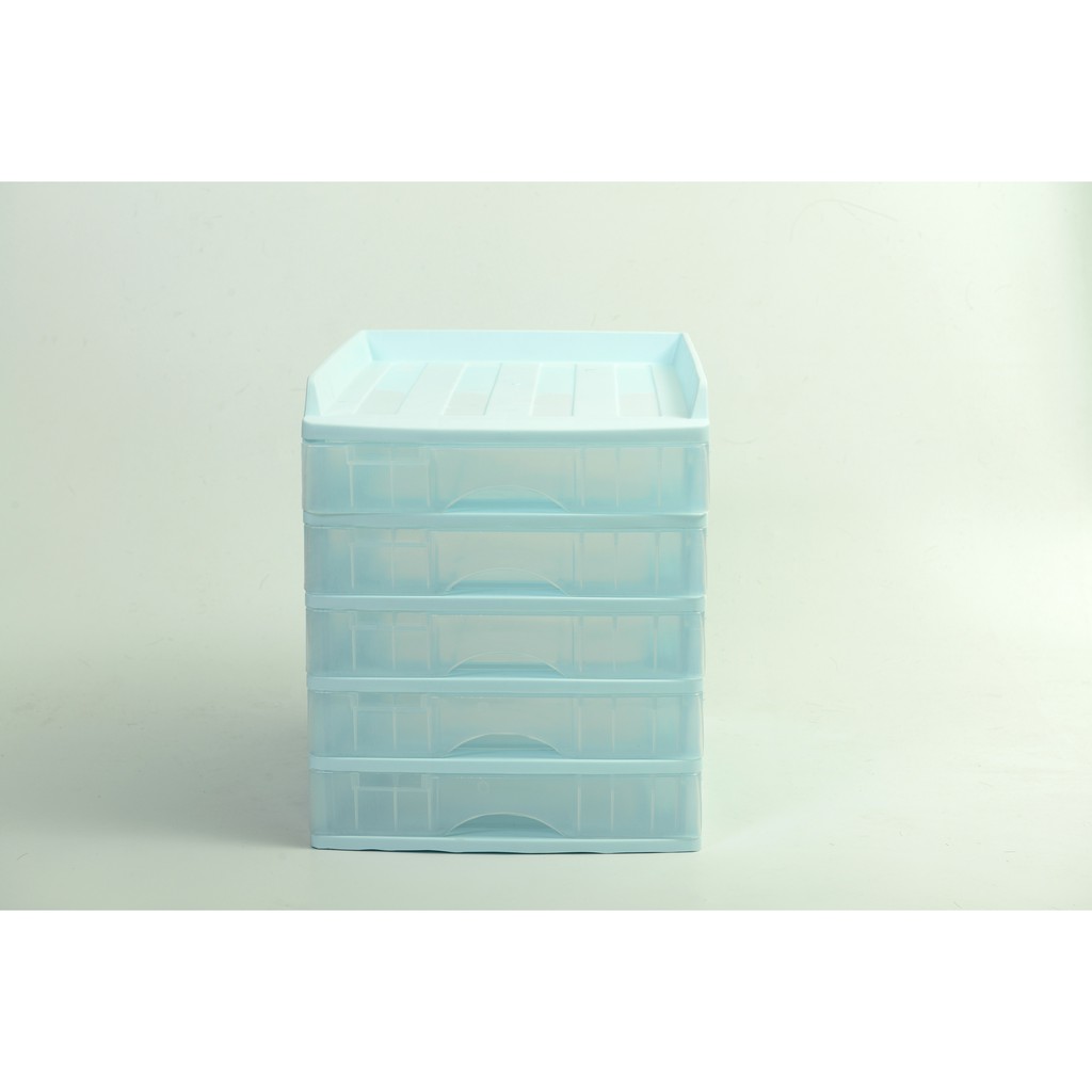 ตู้ลิ้นชัก 5 ชั้น พร้อมถาดบน สีฟ้าพาสเทล รุ่น A109-2 Organizer with upper tray BluePastel color A-109-2