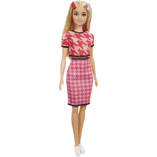 Barbie Fashionistas Doll #169 with Long Blonde Hair in Houndstooth Crop Top &amp; Skirt GRB59 ตุ๊กตาบาร์บี้แฟชั่น ตุ๊กตาบาร์บี้ #169 เสื้อครอปท็อป และกระโปรงยาว สีบลอนด์ GRB59