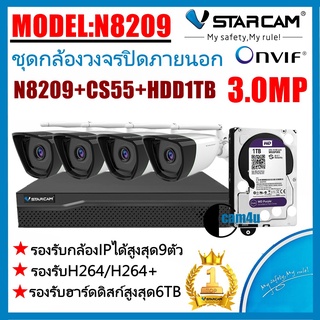 ชุดกล้องวงจรปิดกล้องใช้ภายนอก CS55 3.0MP พร้อมกล่องNVR N8209 ฟรีHDD1TB Cam4u