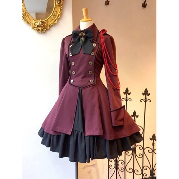 Medieval Retro Gothic Black Lace U Chain Bow Lolita Coat Long Sleeves Ruffle Classic Lolita Dress Slim Knee Length Cosla #5