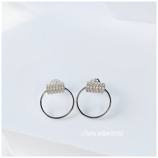 ✨iam silver925 ต่างหูห่วงปักก้านเงินแท้/ชุบทองคำขาวประดับเพชรCz