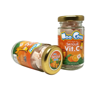 เม็ดอม วิตามินซี 60 มก. Moo Cow Vitamin C กลิ่นส้ม/เลมอน/สตรอเบอร์รี่ บรรจุ 60 เม็ด