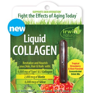 💥pre order💥New ⚡️Irwin Naturals, Liquid Collagen, Tropical Strawberry &amp; Kiwi, 10 Liquid-Tubes, 10 ml Each