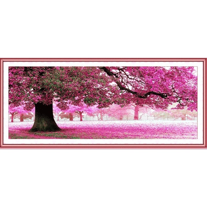 ชุดปักครอสติชพิมพ์ลาย ต้นไม้ วิว ทิวทัศน์ สวน (Romantic tree cross stitch kit)