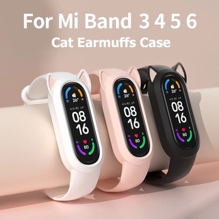 Fashion Cat Earmuffs Case Silicone Strap For Xiaomi Mi Band 6 5 4 3