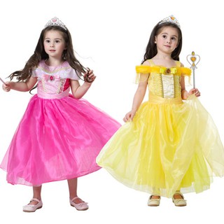 Christmas Belle Princess Princess Dress Sleeping Beauty Strapless Lace Sleeve Dress Little Girl Ruffle Sleeve Party Dress