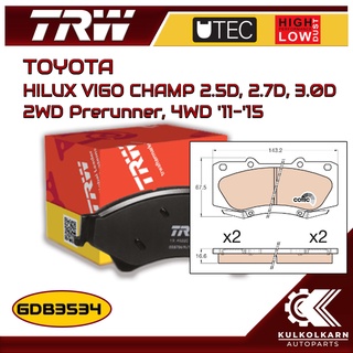 ผ้าเบรคหน้า TRW สำหรับ HILUX VIGO CHAMP 2.5D, 2.7D, 3.0D 2WD Prerunner, 4WD 11-15 (GDB3534)