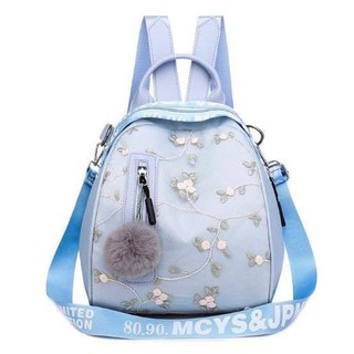 พร้อมส่งกระเป๋าผ้าไนล่อน เป้ได้สะพายได้! สีฟ้าลายดอก